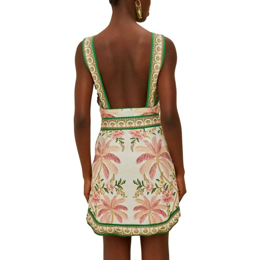 Farm Rio Womens  Linen-Blend Palm Dream Sleeveless Angled Mini Dress - Picture 2 of 3